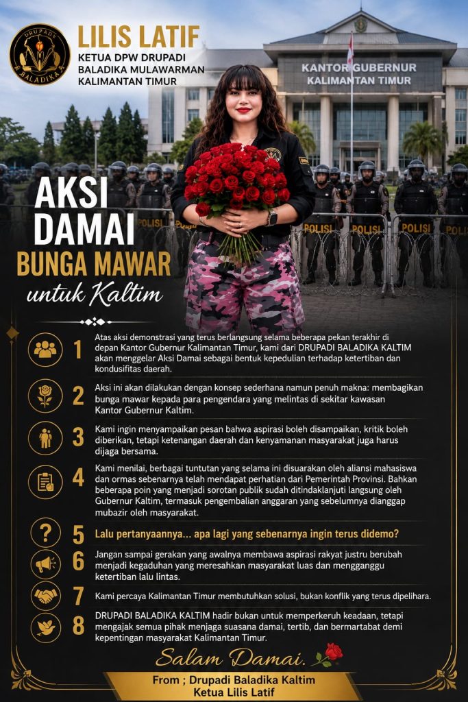 Drupadi Baladika Dukung Demo di Depan Kantor Gubernur Kaltim, Bagikan Ratusan Mawar Sebagai Penyejuk